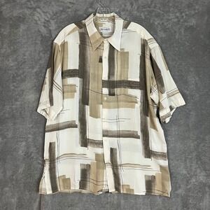 Massoti Button Down Shirt Mens‎ L Made in Italy Viscose Geometric Lightweight